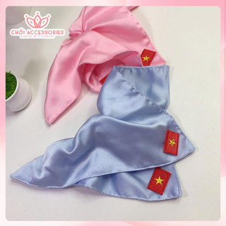 Buộc tóc vuông, scrunchies vuông lá cờ việt nam vải lụa thêu bản to Y337