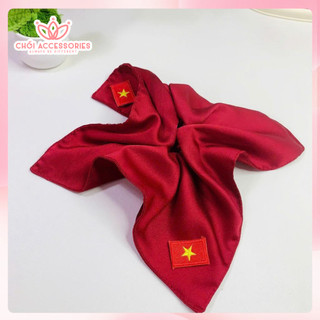 Buộc tóc vuông, scrunchies vuông lá cờ việt nam vải lụa thêu bản to Y337
