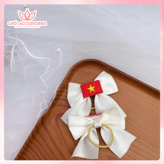 Set 2C dây buộc tóc nơ lá cờ Việt Nam cho bé gái đáng yêu Y340
