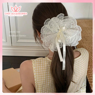 Cột Tóc Ren Scrunchies 4 Lớp Dây Rút Tự Điều Chỉnh Chồi Accessories Phong Cách Dễ Thương Y325P2