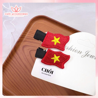 Kẹp Tóc Lá Cờ Việt Nam, Kẹp Tóc Cờ Tổ Quốc, Kẹp Tóc Mỏ Vịt Có Lò Xo, Bờm lò xo L100