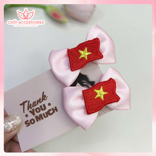 Set 2 kẹp mini lá cờ Việt Nam, kẹp tóc quốc kỳ cho bạn gái tham gia sự kiện 2/9 Y343