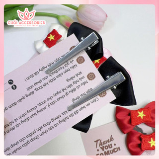 Set 2 kẹp mini lá cờ Việt Nam, kẹp tóc quốc kỳ cho bạn gái tham gia sự kiện 2/9 Y343