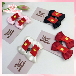 Set 2 kẹp mini lá cờ Việt Nam, kẹp tóc quốc kỳ cho bạn gái tham gia sự kiện 2/9 Y343