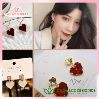 Khuyên tai nữ 925, bông tai tone màu đỏ - nâu nhiều mẫu Chồi accessories - F62