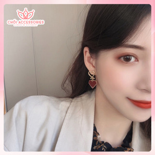 Khuyên tai nữ 925, bông tai tone màu đỏ - nâu nhiều mẫu Chồi accessories - F62