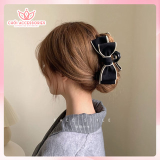 Kẹp tóc nơ Chồi accessories phong cách tối giản nhẹ nhàng màu đen và trắng kiểu hàn - Y126