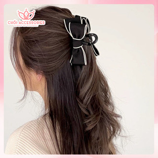 Kẹp tóc nơ Chồi accessories phong cách tối giản nhẹ nhàng màu đen và trắng kiểu hàn - Y126