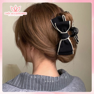 Kẹp tóc nơ Chồi accessories phong cách tối giản nhẹ nhàng màu đen và trắng kiểu hàn - Y126