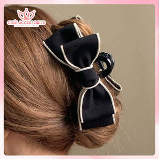 Kẹp tóc nơ Chồi accessories phong cách tối giản nhẹ nhàng màu đen và trắng kiểu hàn - Y126