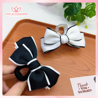 Kẹp tóc nơ Chồi accessories phong cách tối giản nhẹ nhàng màu đen và trắng kiểu hàn - Y126