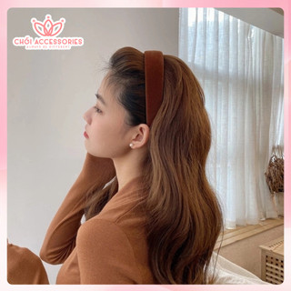 Phụ kiện tóc nữ bờm tóc nhung trơn bản lớn màu đen và đỏ Chồi accessories - Y115