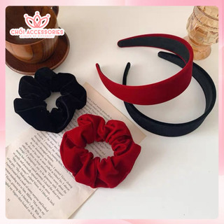 Phụ kiện tóc nữ bờm tóc nhung trơn bản lớn màu đen và đỏ Chồi accessories - Y115