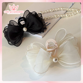 Cặp tóc nơ dọc phồng tóc đính hạt trai nhân tạo sang chảnh Chồi accessories - Y165