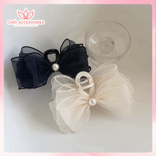 Cặp tóc nơ dọc phồng tóc đính hạt trai nhân tạo sang chảnh Chồi accessories - Y165