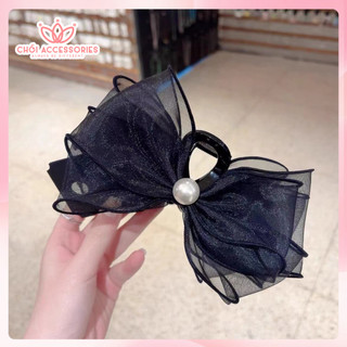 Cặp tóc nơ dọc phồng tóc đính hạt trai nhân tạo sang chảnh Chồi accessories - Y165