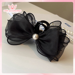 Cặp tóc nơ dọc phồng tóc đính hạt trai nhân tạo sang chảnh Chồi accessories - Y165