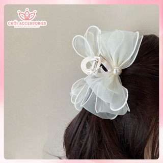 Cặp tóc nơ dọc phồng tóc đính hạt trai nhân tạo sang chảnh Chồi accessories - Y165