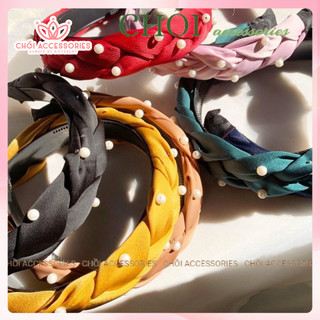 Bờm tóc tết nữ, băng đô lụa satin đính hạt trai mấn tết đính hạt trai nhân tạo sang chảnh Chồi accessories - Y033