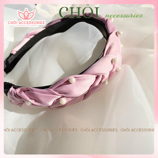 Bờm tóc tết nữ, băng đô lụa satin đính hạt trai mấn tết đính hạt trai nhân tạo sang chảnh Chồi accessories - Y033