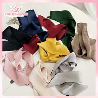 Khăn lụa satin trơn dáng dài 1m2 thắt nơ cổ áo, túi xách Chồi accessories phong cách thời trang - Y124