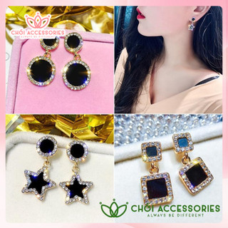 Khuyên tai đính đá màu đen nhiều kiểu dáng thời trang sang trọng Chồi accessories - G016