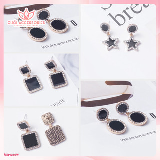Khuyên tai đính đá màu đen nhiều kiểu dáng thời trang sang trọng Chồi accessories - G016