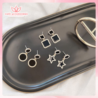 Khuyên tai đính đá màu đen nhiều kiểu dáng thời trang sang trọng Chồi accessories - G016