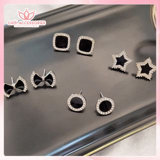 Khuyên tai đính đá màu đen nhiều kiểu dáng thời trang sang trọng Chồi accessories - G016