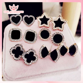 Khuyên tai đính đá màu đen nhiều kiểu dáng thời trang sang trọng Chồi accessories - G016