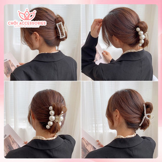 Cặp tóc dọc Chồi accessories, càng cua đính hạt trai nhân tạo lớn nữ tính kẹp tóc hàn quốc - K019