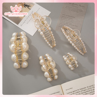Cặp tóc dọc Chồi accessories, càng cua đính hạt trai nhân tạo lớn nữ tính kẹp tóc hàn quốc - K019