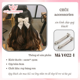 Cặp tóc , kẹp tóc nơ ruy băng ren màu sữa tiểu thư Hàn Quốc Chồi accessories - Y022