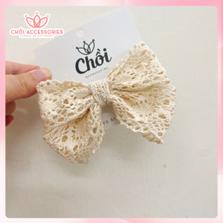 Cặp tóc , kẹp tóc nơ ruy băng ren màu sữa tiểu thư Hàn Quốc Chồi accessories - Y022