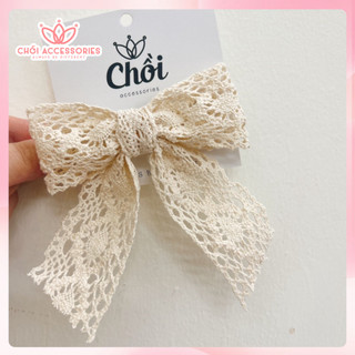 Cặp tóc , kẹp tóc nơ ruy băng ren màu sữa tiểu thư Hàn Quốc Chồi accessories - Y022