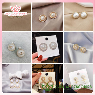 Khuyên tai nữ mạ bạc 925 Khuyên hoa đính ngọc trai nhân tạo nữ tính Chồi accessories - F61