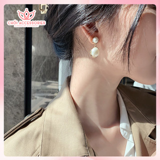 Khuyên tai nữ mạ bạc 925 Khuyên hoa đính ngọc trai nhân tạo nữ tính Chồi accessories - F61