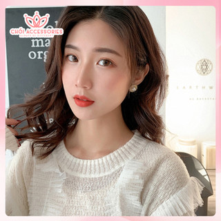 Khuyên tai nữ mạ bạc 925 Khuyên hoa đính ngọc trai nhân tạo nữ tính Chồi accessories - F61