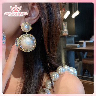 Khuyên tai nữ mạ bạc 925 Khuyên hoa đính ngọc trai nhân tạo nữ tính Chồi accessories - F61