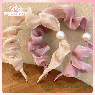 Bờm tóc tết cài tóc vải tơ óng phối dây hạt trai nữ tính Chồi accessories - Y026