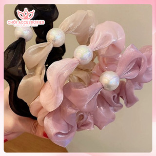 Bờm tóc tết cài tóc vải tơ óng phối dây hạt trai nữ tính Chồi accessories - Y026