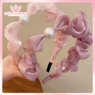 Bờm tóc tết cài tóc vải tơ óng phối dây hạt trai nữ tính Chồi accessories - Y026