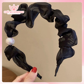 Bờm tóc tết cài tóc vải tơ óng phối dây hạt trai nữ tính Chồi accessories - Y026