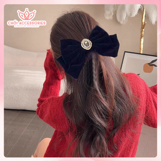 Cặp tóc, kẹp tóc nơ nhung sang chảnh màu đen Chồi accessories, đỏ phong cách - Y024