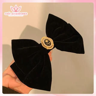 Cặp tóc, kẹp tóc nơ nhung sang chảnh màu đen Chồi accessories, đỏ phong cách - Y024