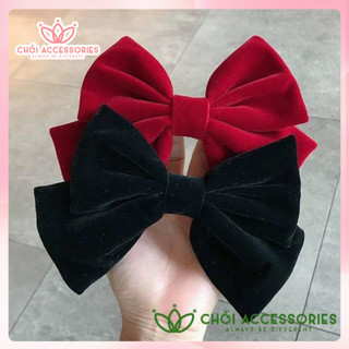 Cặp tóc, kẹp tóc nơ nhung sang chảnh màu đen Chồi accessories, đỏ phong cách - Y024