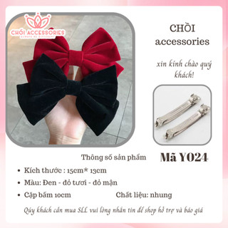 Cặp tóc, kẹp tóc nơ nhung sang chảnh màu đen Chồi accessories, đỏ phong cách - Y024