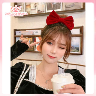 Cặp tóc, kẹp tóc nơ nhung sang chảnh màu đen Chồi accessories, đỏ phong cách - Y024