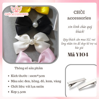 Set 2 kẹp tóc nơ nhỏ cho bé gái đính hạt trai nhân tạo dễ thương Chồi accessories - Y104