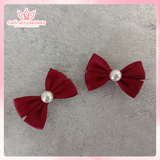 Set 2 kẹp tóc nơ nhỏ cho bé gái đính hạt trai nhân tạo dễ thương Chồi accessories - Y104